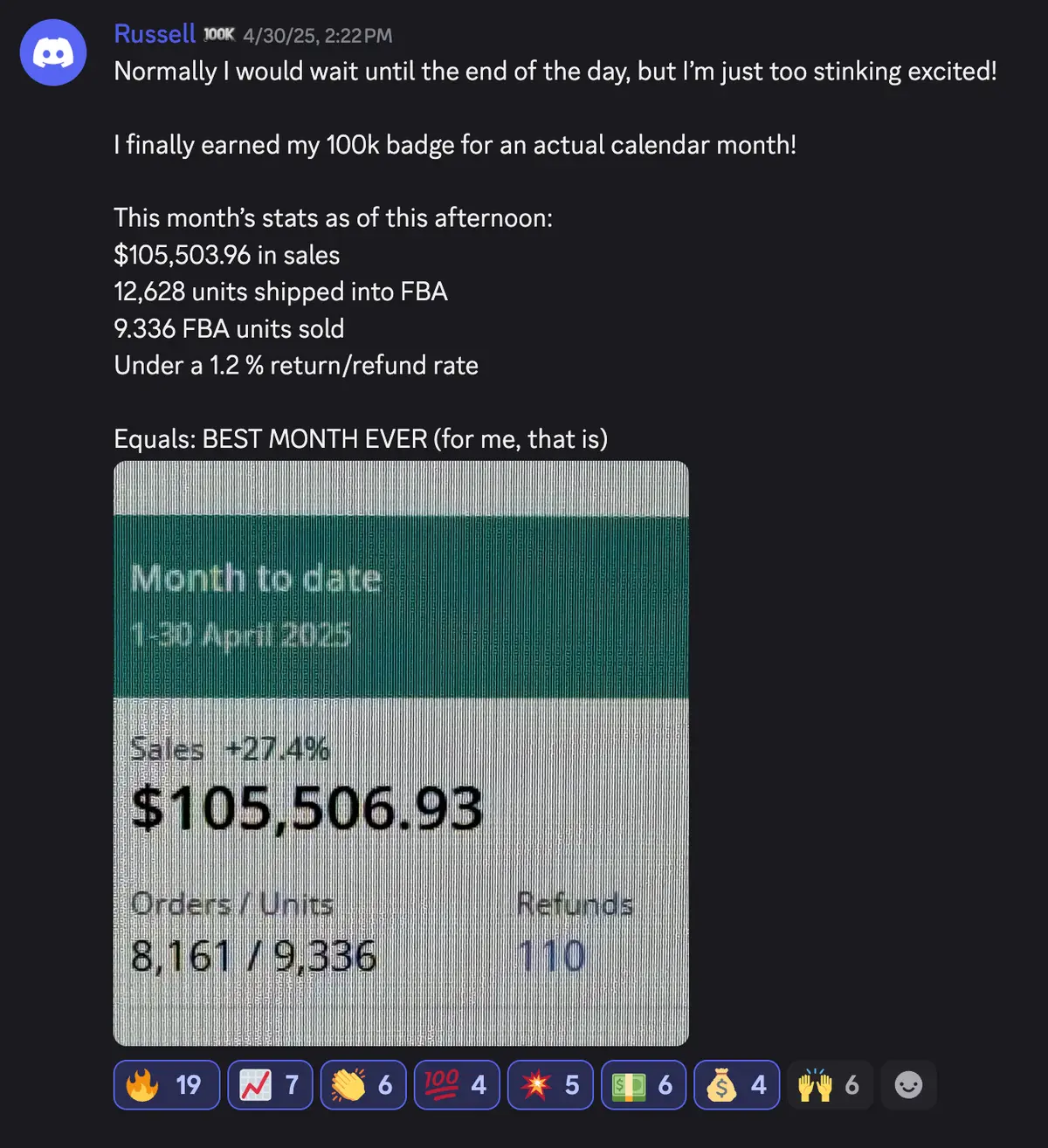 Russell — $105,506 in one month on Amazon