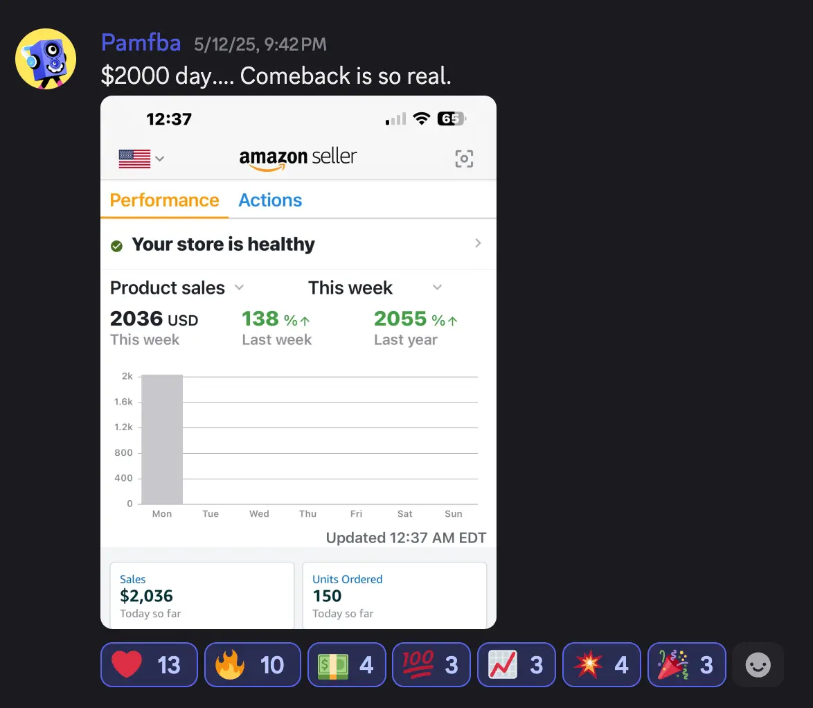 Pamfba — $2,036 in one day on Amazon